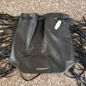 VS Fringe Drawstring Leather Backpack